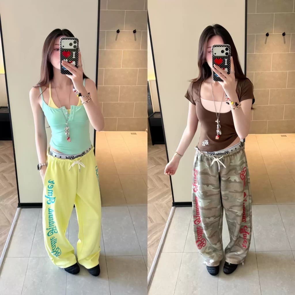 Calça De Moletom Estilo Retrô Americano Solta Cintura Dupla Com Estampa De Letras Casual De Perna Larga