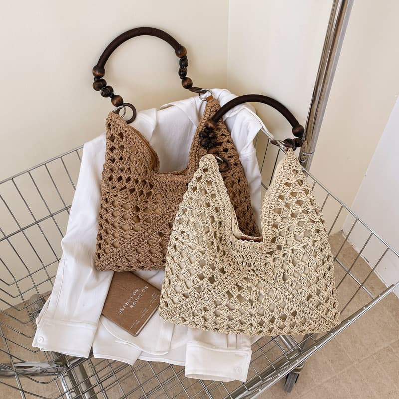 Bolsa de Palha de Verão para Mulheres, Novo Modelo 2026, Bolsa de Praia para Férias, Bolsa de Ombro Único Vazada, Bolsa