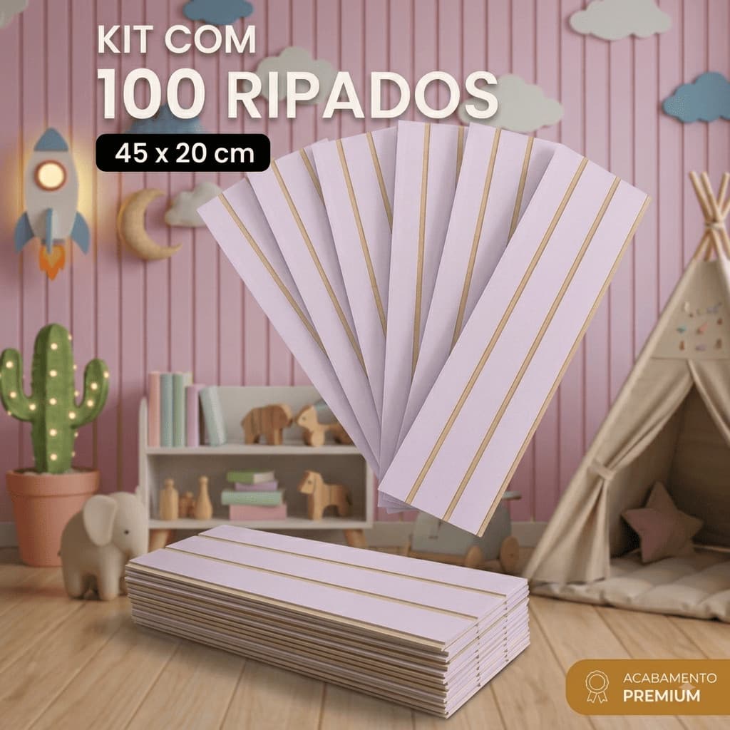 Kit 100 Painel Ripado MDF 45x11cm Autocolante Mdf Ripas Modulares