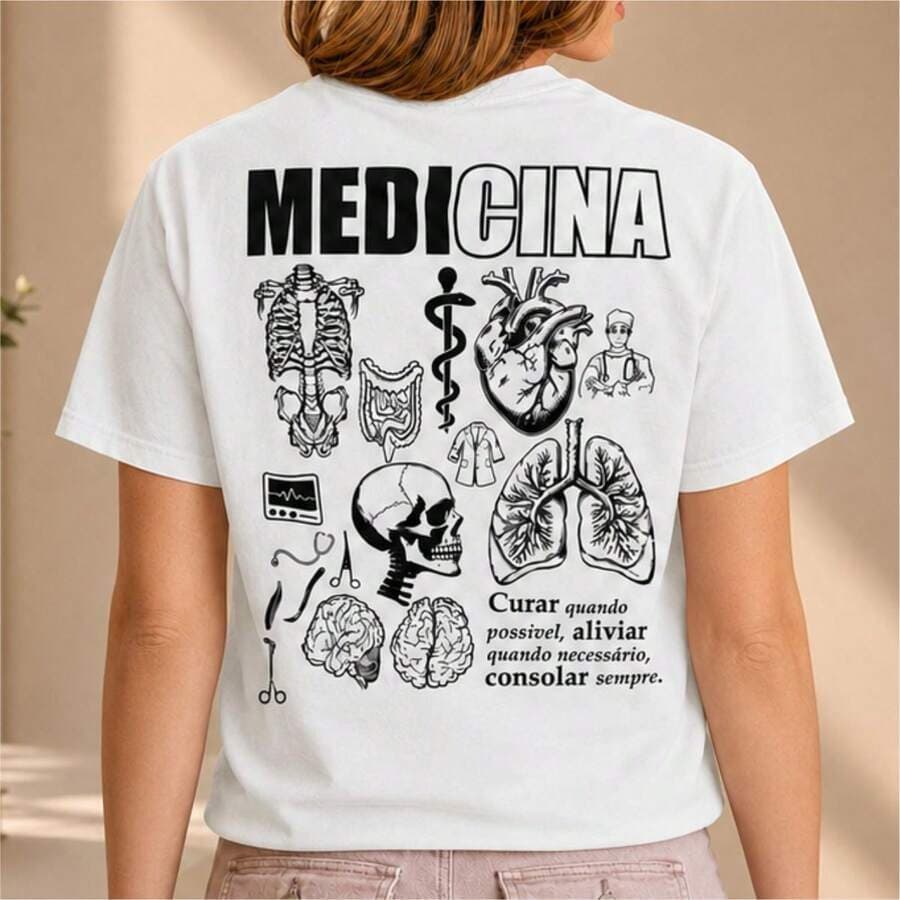 Camiseta Feminina Medicina Manga Curta 100% Algodão