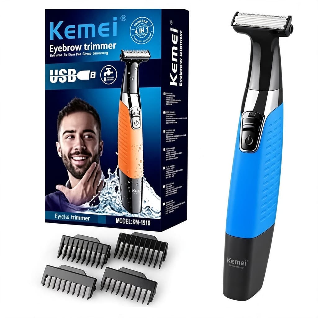 Barbeador Aparador de Pelos Kemei Portátil Bivolt 110v /220v Máquina de acabamento KM -1910