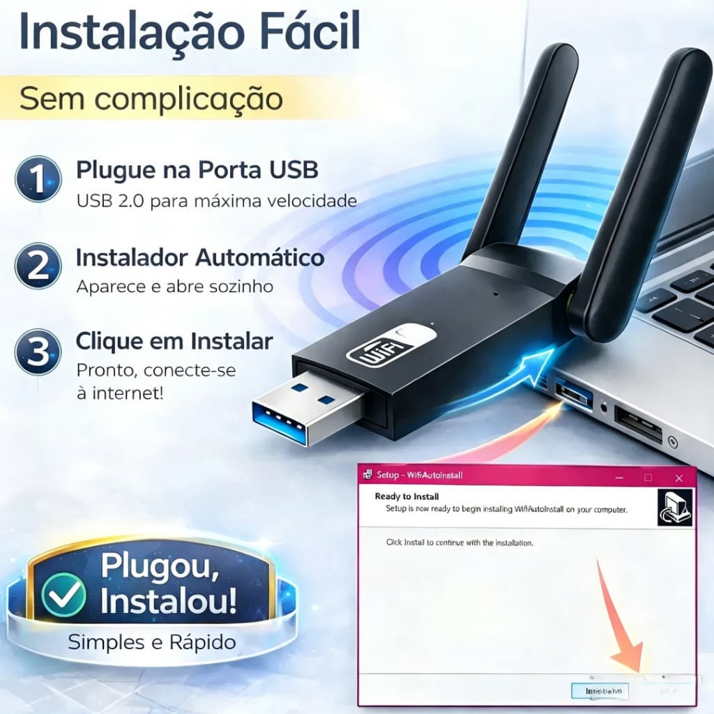 Adaptador Wifi 6 Dual Band 5G 1300Mbps Bluetooth 5.4 Com 2 Antenas Giratórias AITEK AAW-602