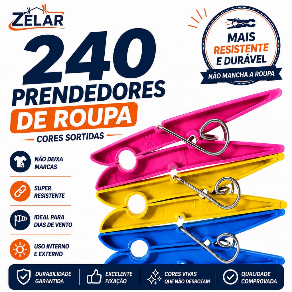 KIT 240 / 180 / 120 / 72 / 60 PRENDEDORES PREGADORES DE ROUPAS PLÁSRTICO REFORÇADOS - CORES SORTIDAS