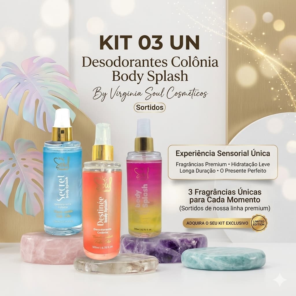 Kit 03 UN de Desodorantes Colônia Body Splash By Virginia Soul Cosméticos (Sortidos)