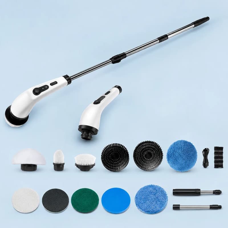 Kit Escova Elétrica Limpeza Recarregável Banheiro Branco