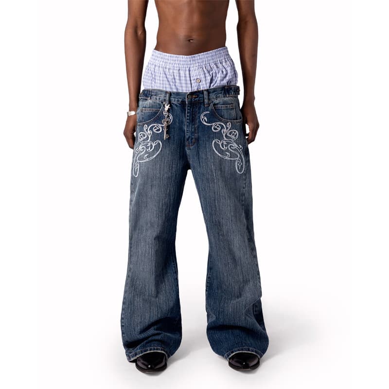 Y2k Azul retro Lavado Calças Bordadas Harajuku High Street streetwear Unissex jeans Casuais