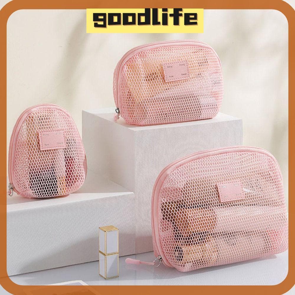 GOODLIVE Bolsas De Maquiagem De Malha , Bolsa Cosmética Portátil Multiuso Com Zíper De Armazenamento De Nylon Feminina