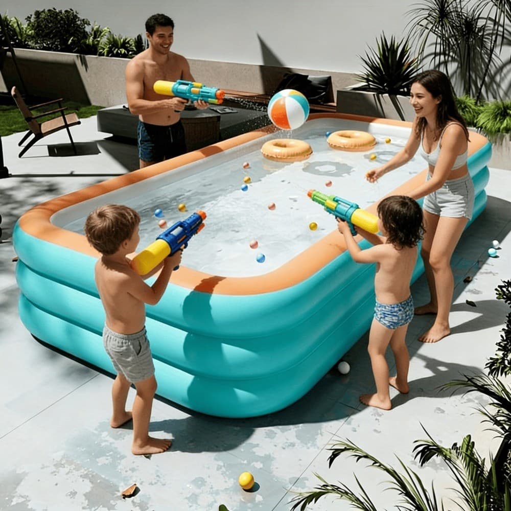 Piscina Infantil Inflável 3m Grande com Estrutura Multicamada que Cabem Várias Pessoas - Piscina Barata para Quintal