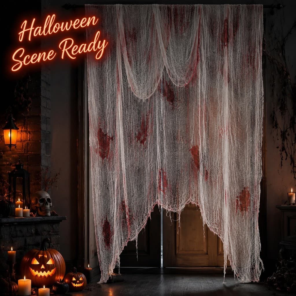 Decoração De Festa De Terror Em Tecido De Malha Sangrenta De Halloween Para Exibição De Parede E Mesa De Janela De Sala