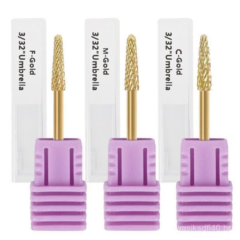 Broca Tungstênio Gold Umbrella Unhas De Gel Manicure Lixadeira Motor Profissional 1/3 Peças