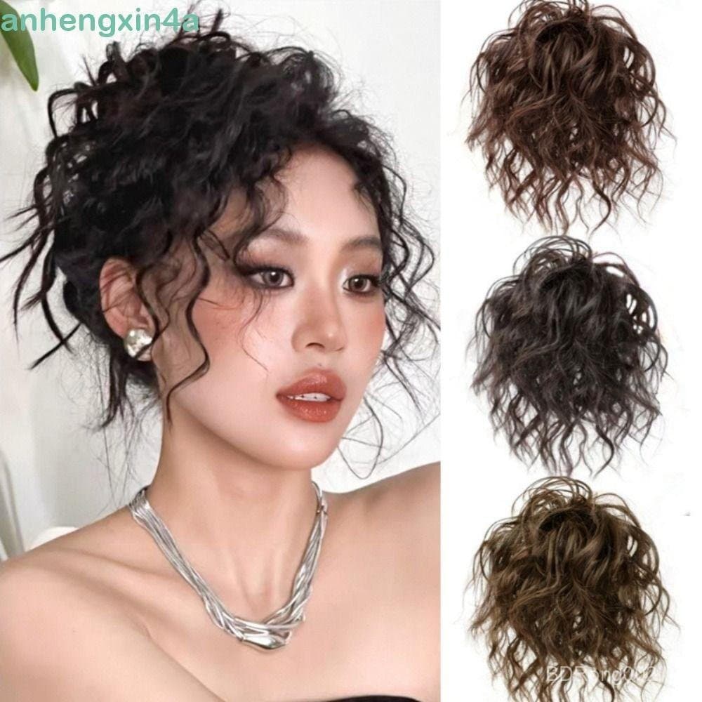 ANHENGXIN Bagunçado Ondulado Encaracolado Chignon , Com Elástico Scrunchie Cabelo Extensões De Coque Peruca , Sintético