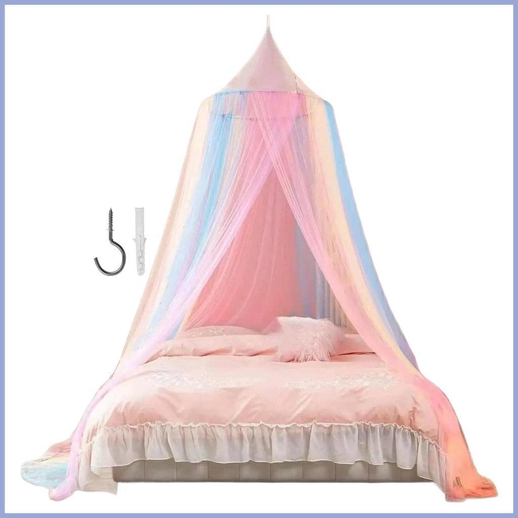 Toldo de Cama de Princesa, Bonita Tenda de Brincar com Rede Arco-Íris, Decoração de Quarto para Meninas Bay Mueadybr