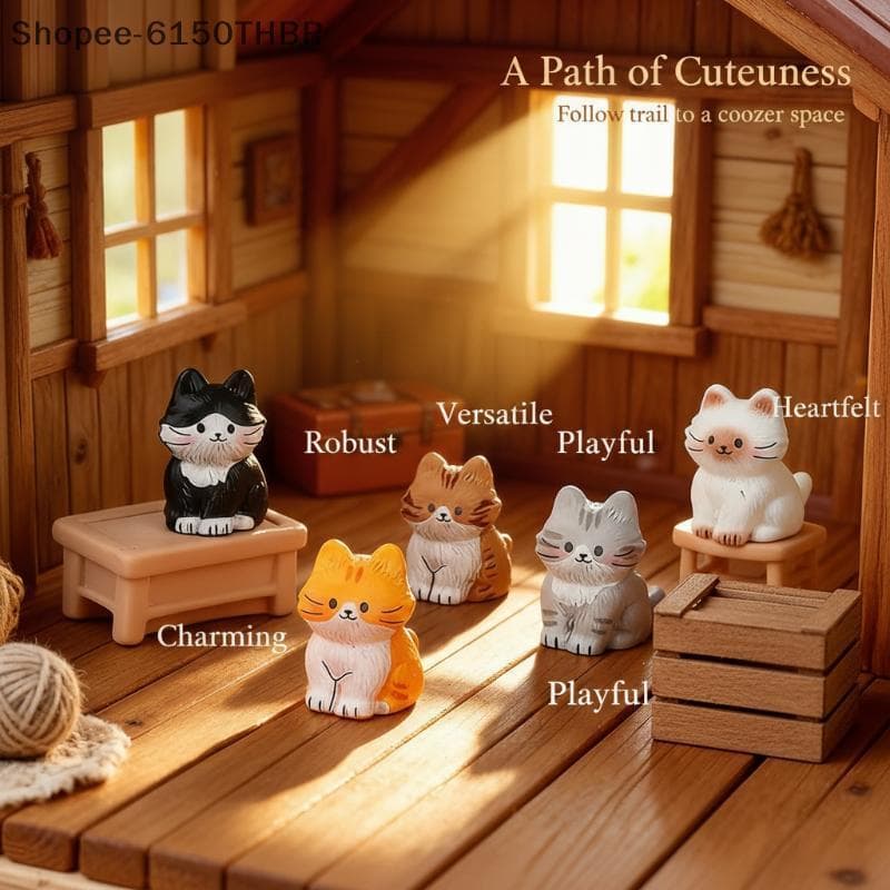 [VJ] Mini Estatuetas De Gato De Resina 5 Peças Enfeites Adoráveis De Desenho Animado Para Micro Paisagem Decoração De Pa