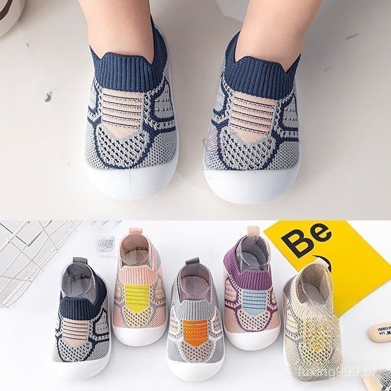 Sapatos de bebê antiderrapante berço meias para bebês com sola de borracha crianças meninas malha meninos fundo macio