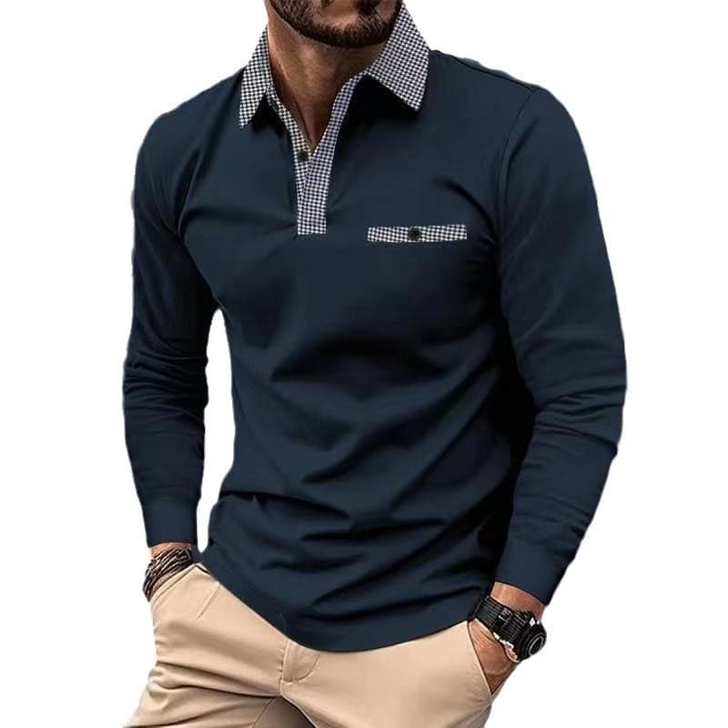 Camisa Polo Manga Comprida Xadrez Camisa Polo Esportiva Masculina