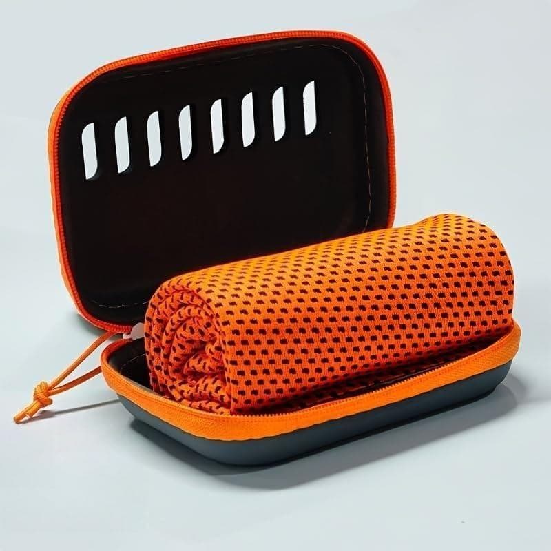 Toalha Esportiva com Caixa de Armazenamento em EVA - Leve, Lavável à Máquina, Tecido Durável para Camping, Caminhadas e
