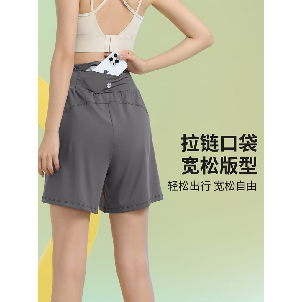 Shorts esportivos de secagem rápida mulheres correndo Fitness Yoga calças bolso traseiro solto calças de cinco pontos 20