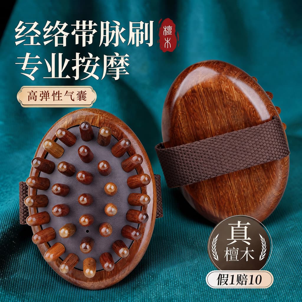 Escova meridiana de sândalo Natural, corpo inteiro, barriga Universal com escova de pulso, perna macia, massagem de drag