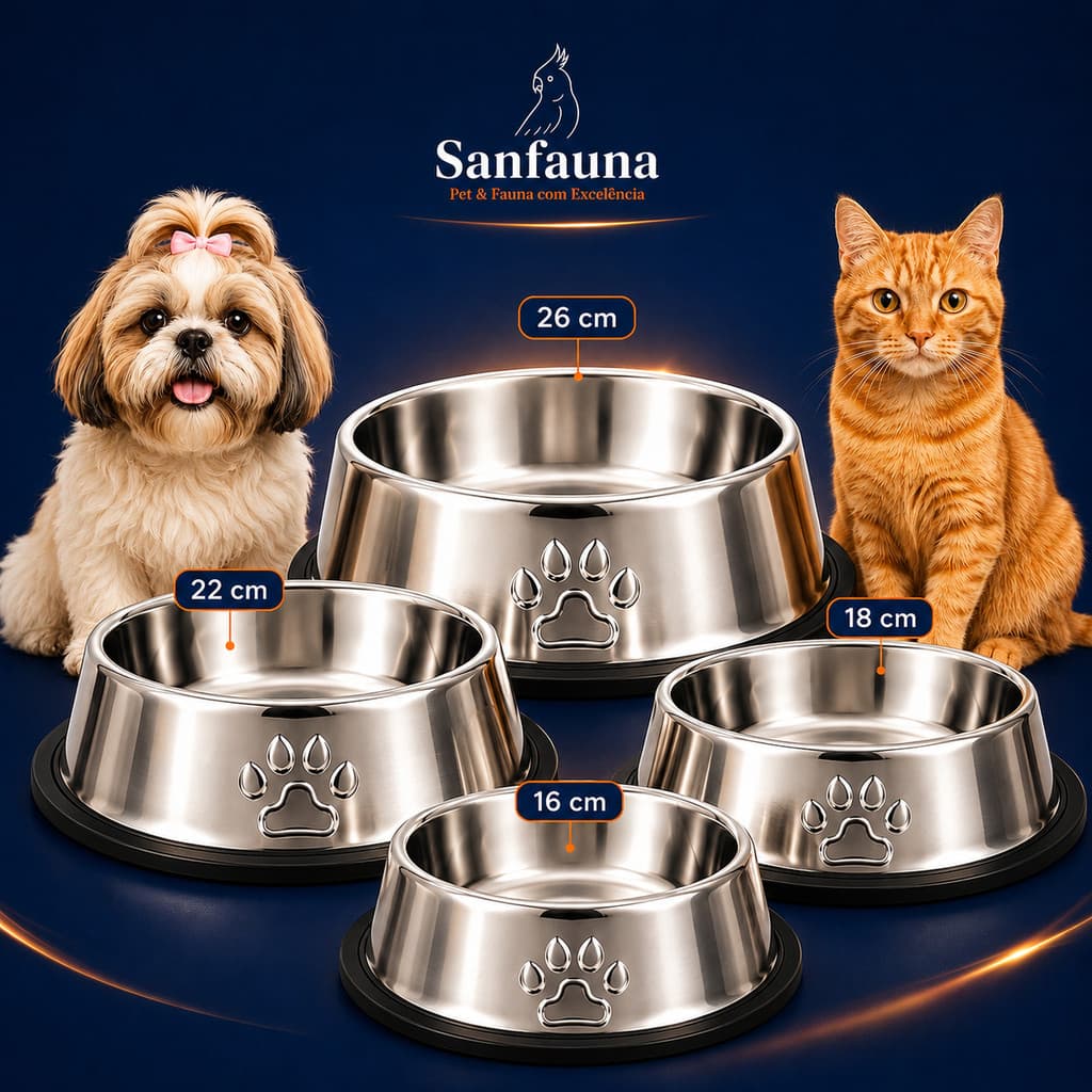 Comedouro Bebedouro Cachorro e Gato Inox Antiderrapante Pequeno Pet Pote Comida Água Coelho Porquinho da Índia