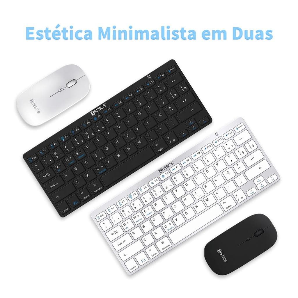 Hrebos HS-751K Kit Teclado e Mouse Sem Fio Bluetooth | Compacto, Silencioso e Compatível com Windows e Mac