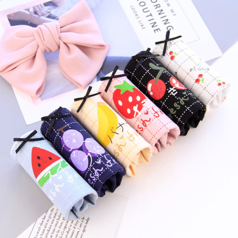 Chá pequeno Tweet bonito tempos gordos padrão de frutas feminino puro algodão cintura média senhoras cuecas de algodão a