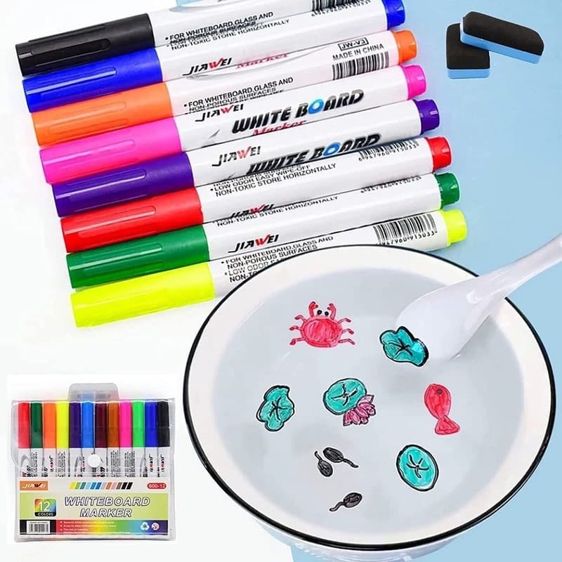12 Cores Caneta Flutuante Mágica Água Pincel Para Pintura Marcadores De Quadro Branco Suspensão Brinquedo