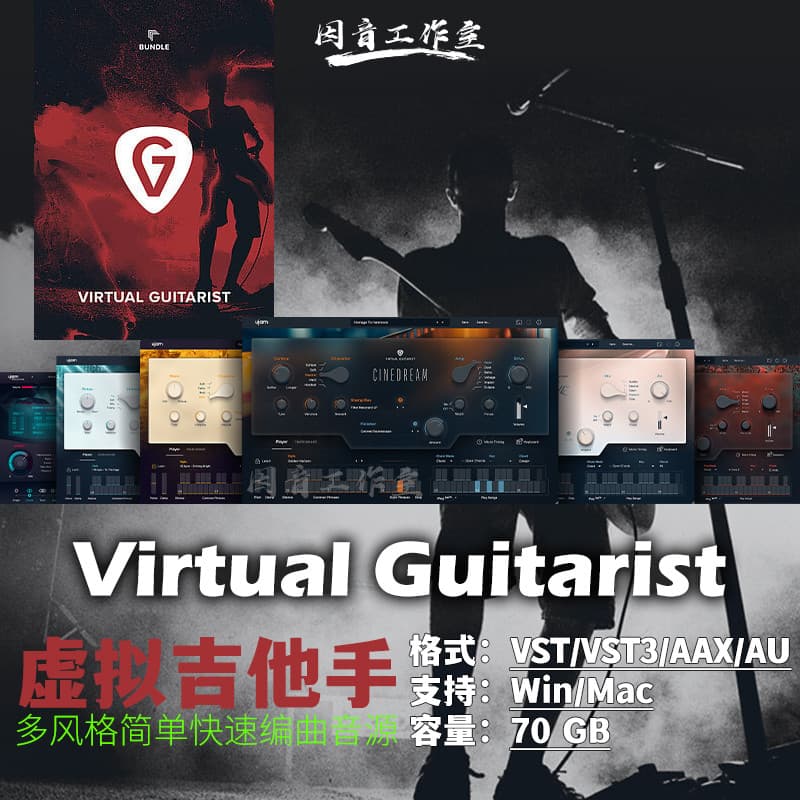 Guitarrista virtual coleção de guitarrista virtual 6 conjuntos de guitarra acústica guitarra elétrica Popular Rock Pc/Ma