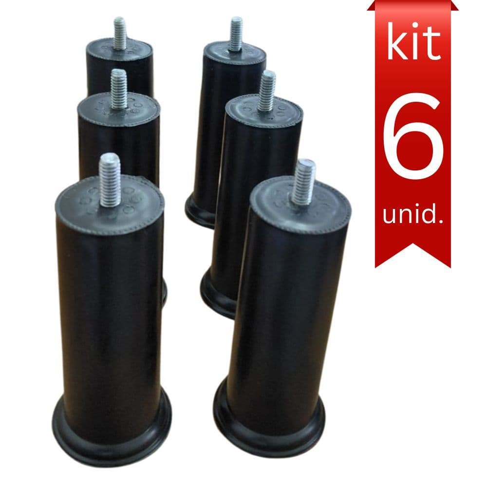 Kit 6 Pés de Cama Box 12cm Cabeceira Pezinho Plástico PU Com Parafuso Resistente
