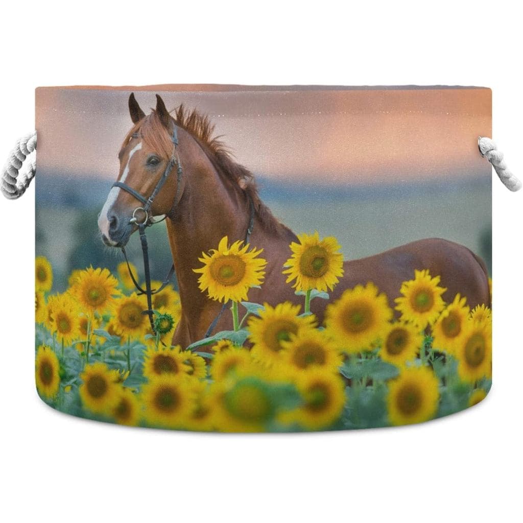 Cesto de Armazenamento Visesunny Vermelho com Estampa de Cavalo e Girassol, Cesto Organizador para Berçário, Cesto para