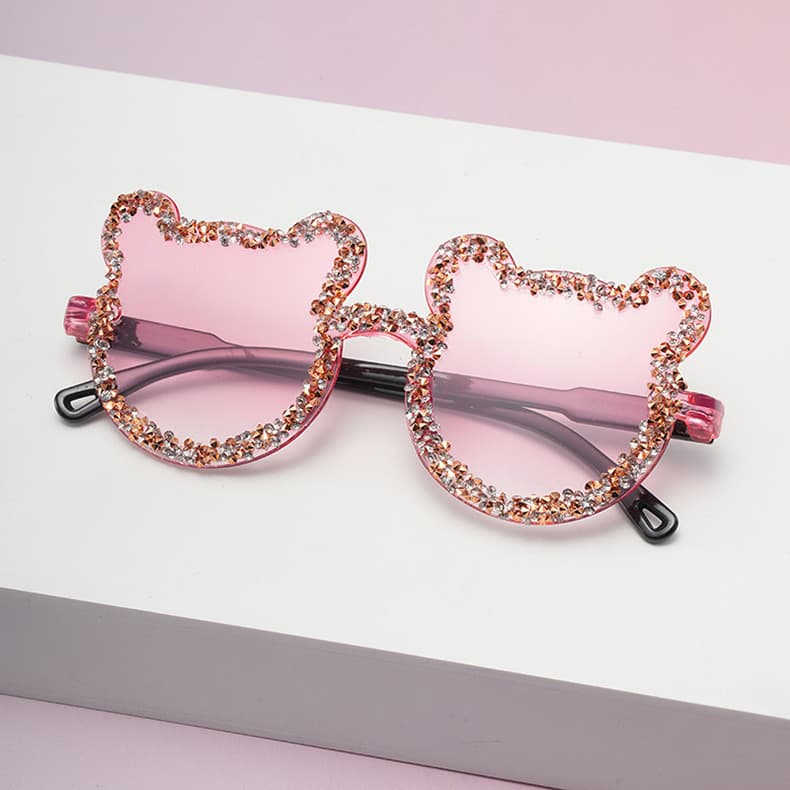 Óculos de Sol Infantis Semção, Feitos à Mão, com Aplicações de Diamantes, em Forma de Urso, para Festas, Óculos Col