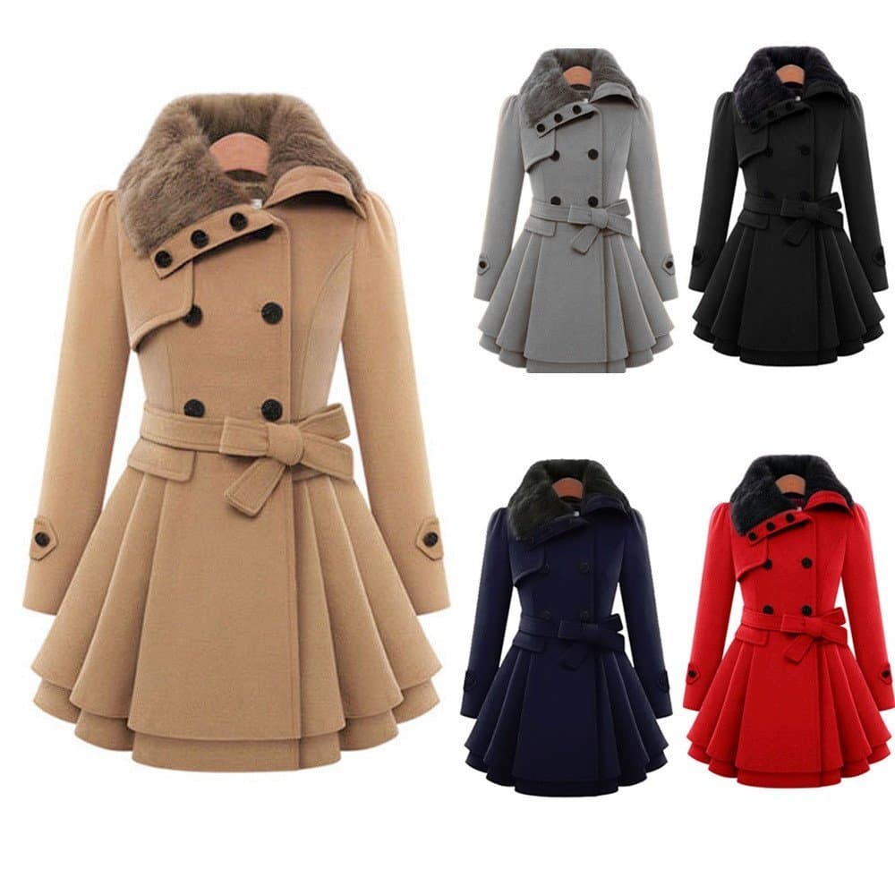 Casaco Longo Feminino , Sobretudo Elegante De Lã Trespassado Para Outono E Inverno , Corte Justo Com Cinto P-Xxxg .