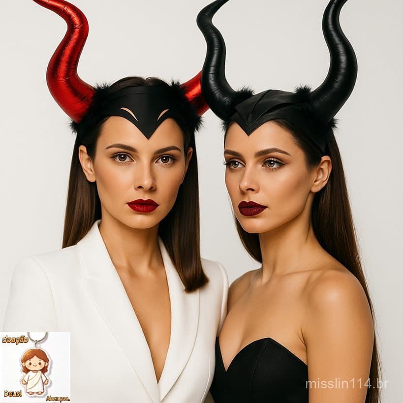 Tiara de Chifres de Diabo, Acessório para Fantasia de Menina Diabólica, Fantasia de Maléfica, Halloween, Carnaval