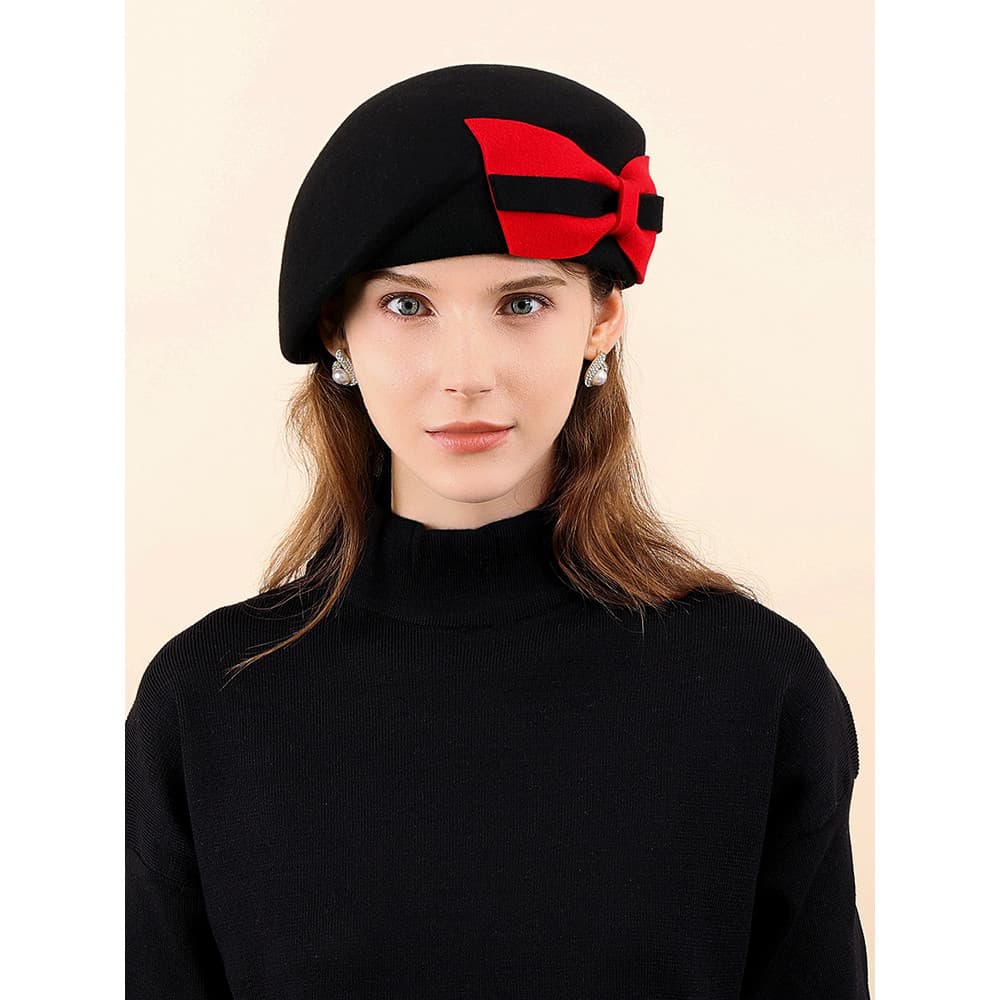 Novo chapéu feminino outono inverno boina mostrar rosto pequeno chapéu quente grosso chapéu de lã britânico Retro chapéu
