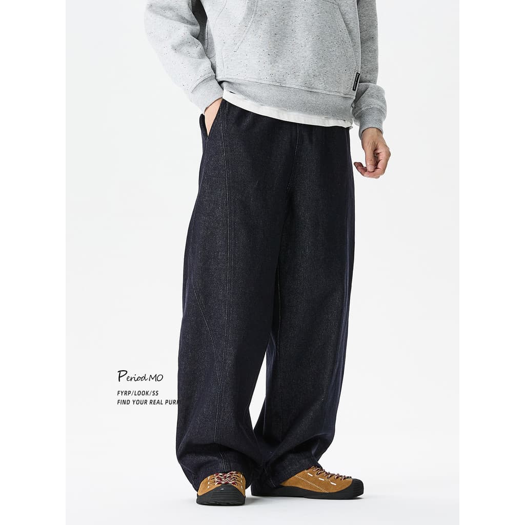 FYRP Momo Estilo Americano Drape Costura Design Jeans de Perna Larga Homens Street Wear Primavera Outono Solto Calças Ca