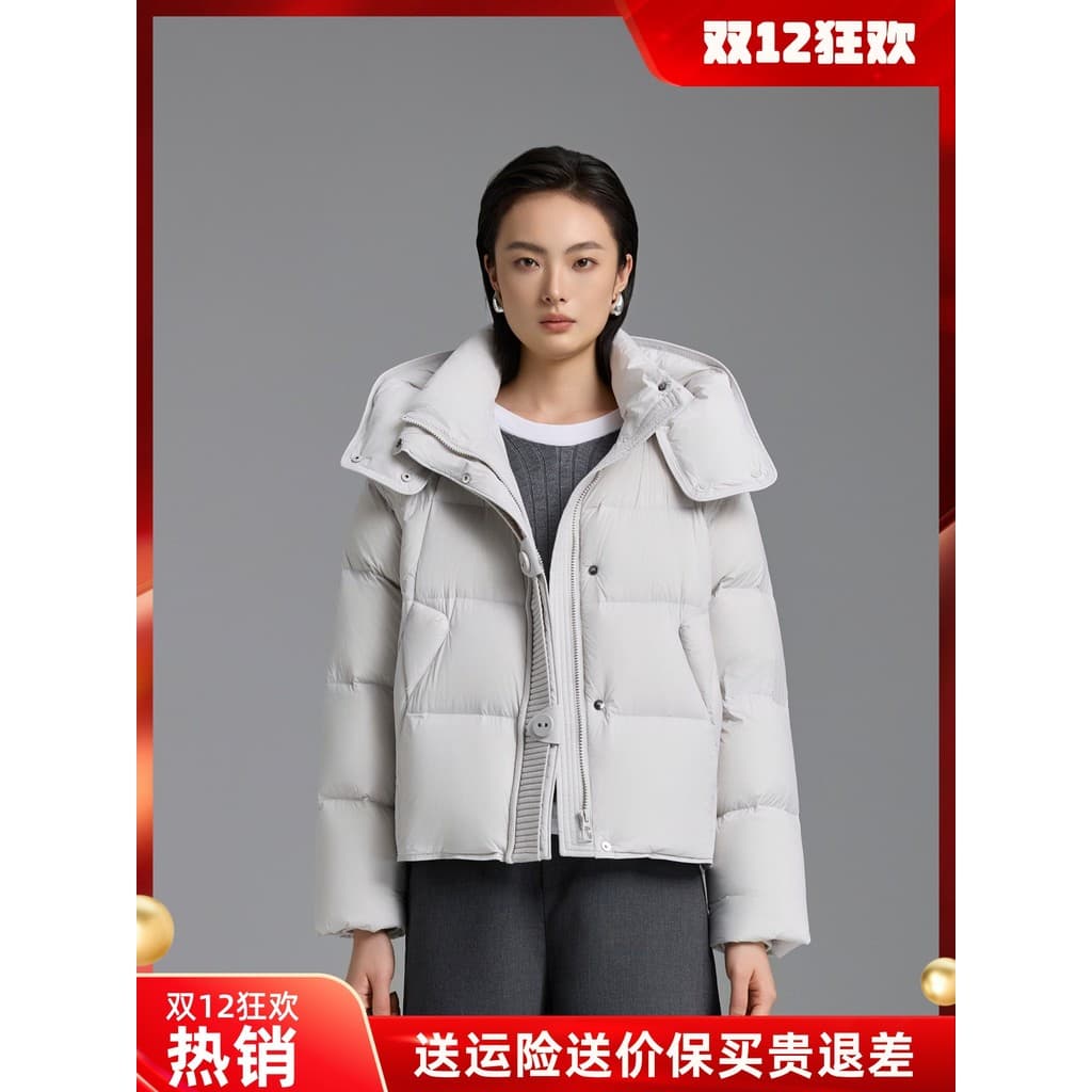 Moda curta para baixo jaqueta feminina capuz removível engrossado quente inverno único jaqueta cinza pão jaqueta Shoppin