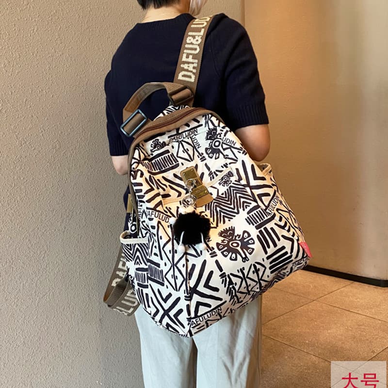 Street Wear impressão mochila de viagem de grande capacidade feminina 2026 novo Casual All-Match Oxford pano senhoras mo