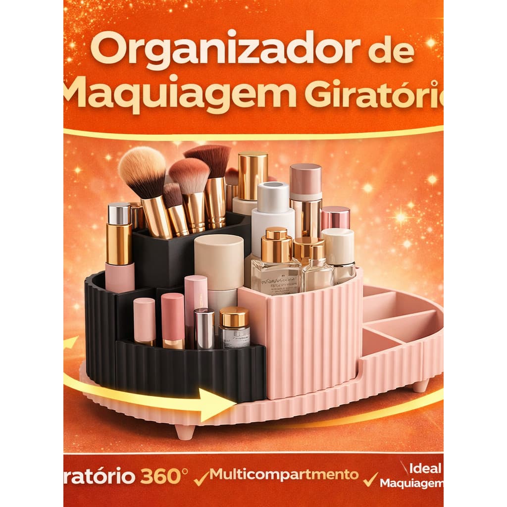 Organizador de Maquiagem Giratório 360° Porta Maquiagem Porta Cosméticos Organizador de Pincéis Batons Skincare Bancada