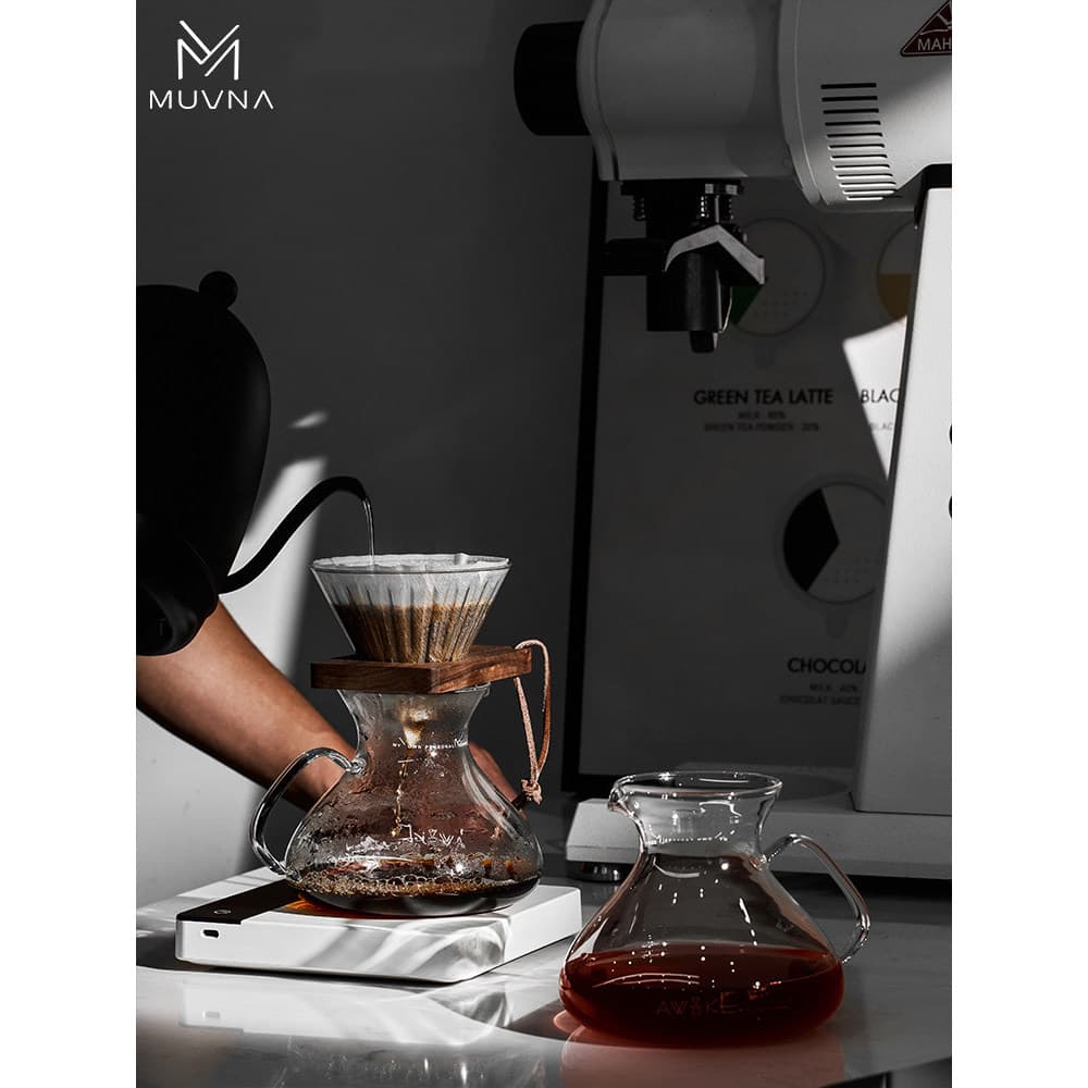 MUVNA pote de compartilhamento de café, bule de flores de vidro, pote de compartilhamento de café com escala v60, copo d
