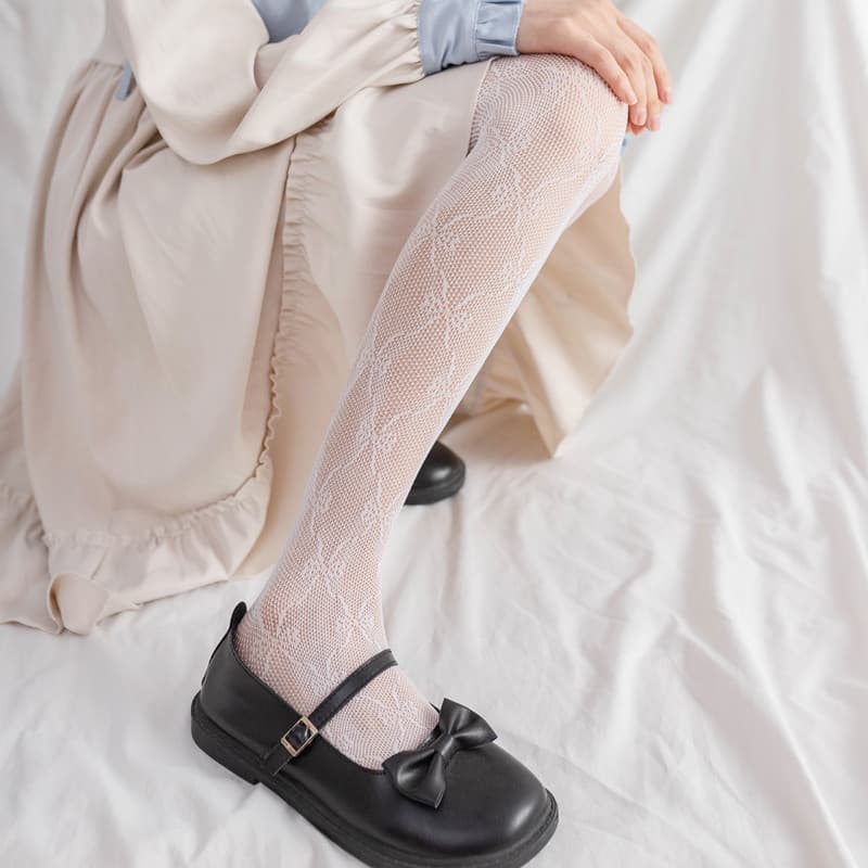 Lolita meias brancas rendas mulheres estilo fino Bowknot meia-calça Net meias japonesas bonito doce uniforme jk meias