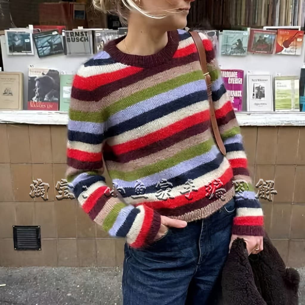 9491 Camisa ou saia listrada feminina Arrosi com gola redonda e instruções de tricô chinês | Produto não acabado/algum v