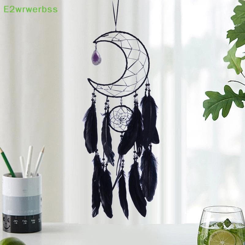 [E2wrwerbss] Moon Dream Catcher Feito À Mão Penas Tecidas Pendurado Na Parede Dreamcatcher Para Decoração De Casa Quarto