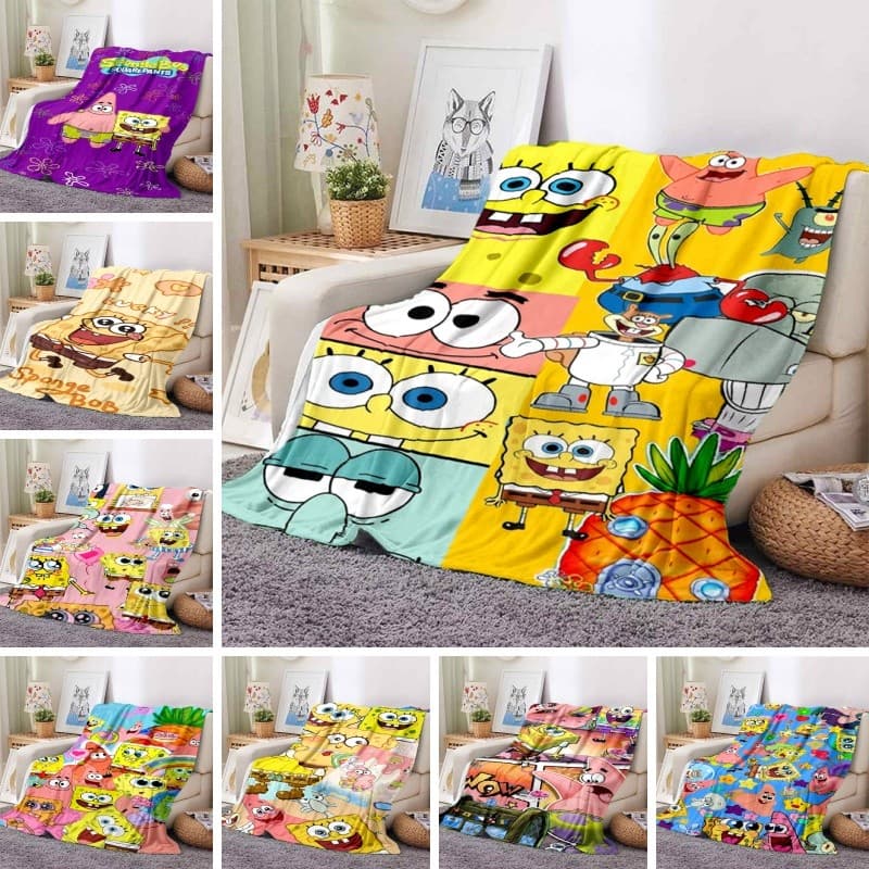 Cobertor De Flanela Bob Esponja Personalizado Nome Foto Pelúcia Macio Presente Para Decoração De Quarto De Crianças