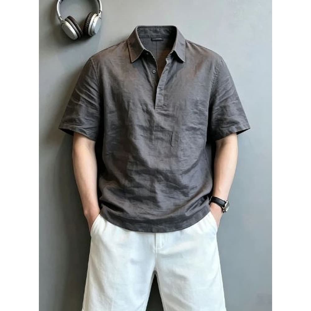 Estilo de dinheiro antigo bonito verão camisa de manga curta masculina High-End lapela camisa POLO pulôver solto camisa