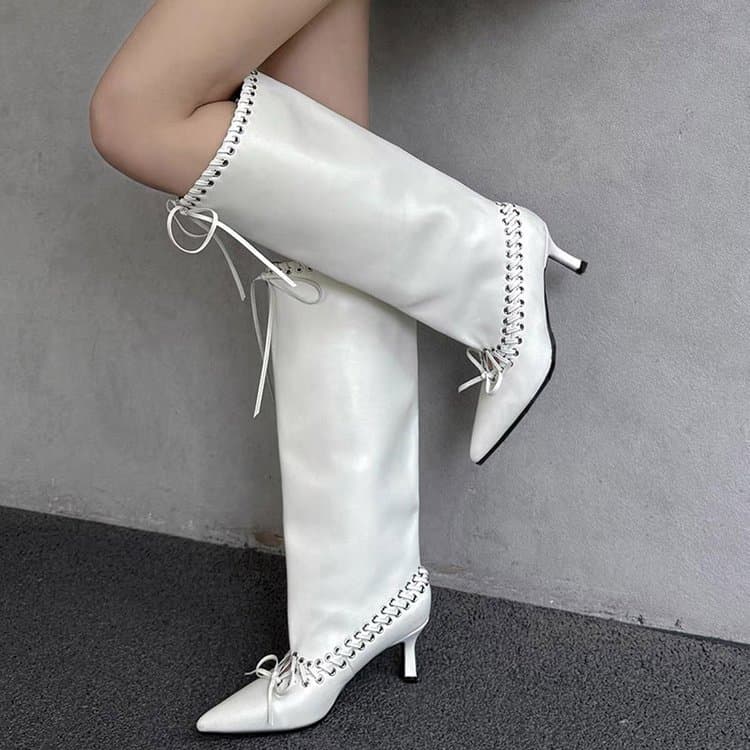 Botas altas de couro macio, botas longas femininas de salto alto Stiletto 42 tamanho grande