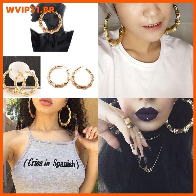 Brincos Grandes De Bambu WVIP De Hip-Hop Femininos Argola/Aro Círculo De Orelha BR