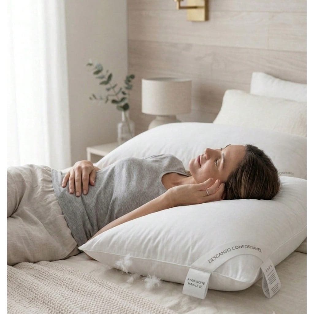 Kit 2 Travesseiros Toque Plumas de Ganso Para Cama Luxo Toque Macio Aconchegante Confortável Antiácaro Antialérgico