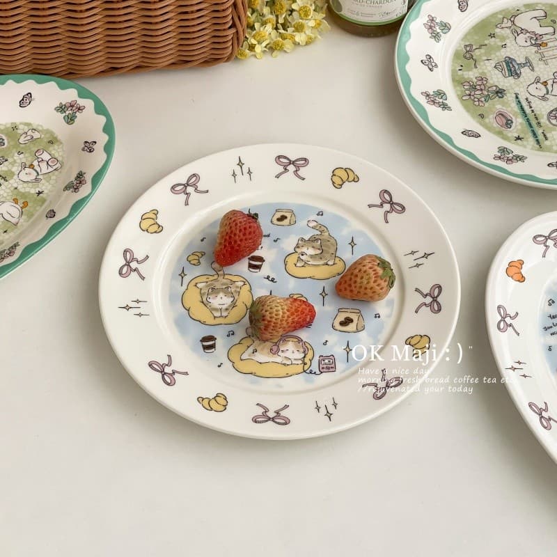 Prato de bolo requintado bonito utensílios de mesa bonito prato de café da manhã dos desenhos animados em estilo cerâmic