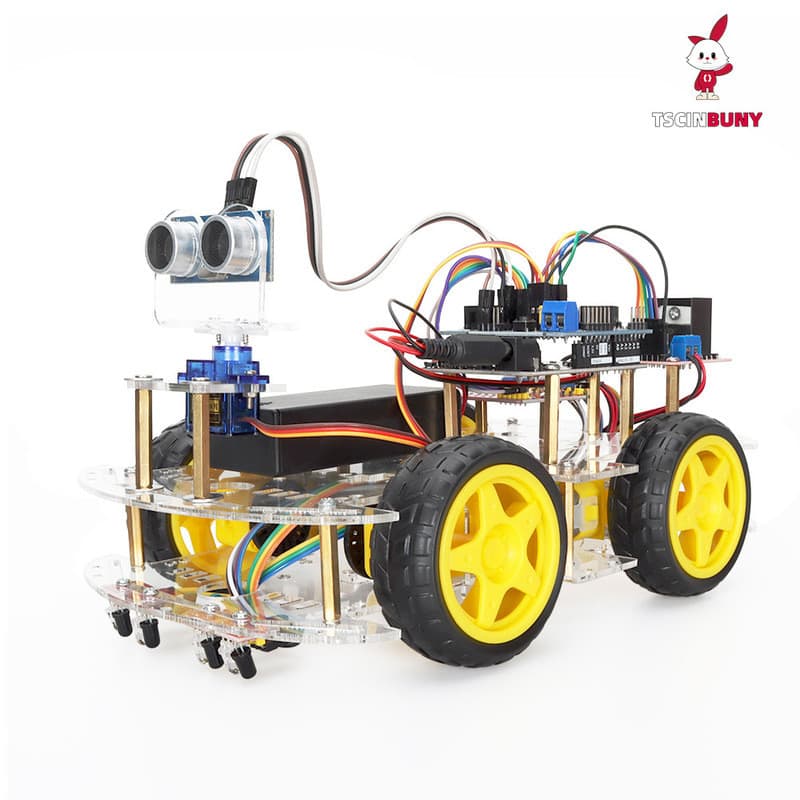 Compatível com Arduino uno Smart Car Robot Kit Kit ultrassônico de programação de carro para evitar obstáculos