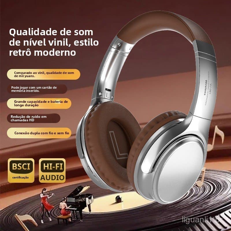 VJ901 Retro fone de ouvido Metal Bluetooth fone 6.0 fone de ouvido tecido macio longa vida útil da bateria estéreo Bilat
