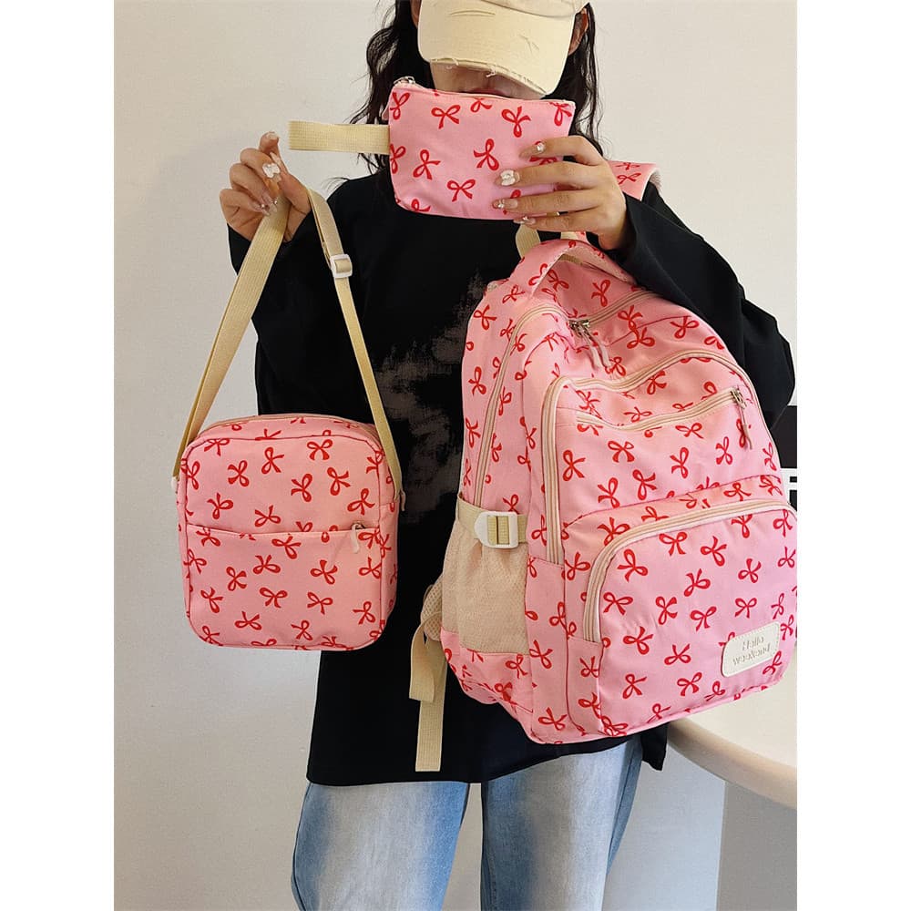 Kit 3 Peças Mochila Feminina Estampa Laço Coquette Aesthetic Escolar Universitária Viagem Grande Capacidade 2026